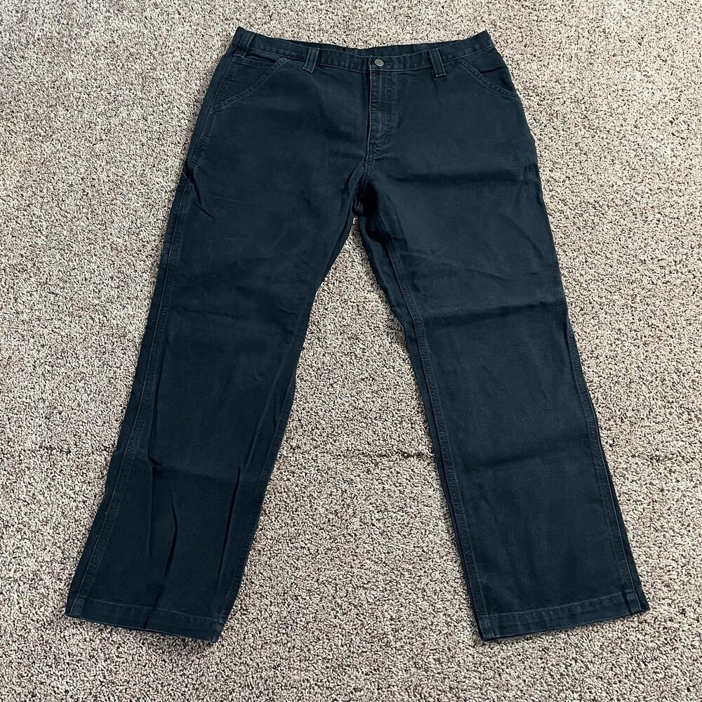 Carhartt Pants Mens 38x30 Black Relaxed Fit Carpenter Work Canvas Dungaree 90s - Picture 2 of 7